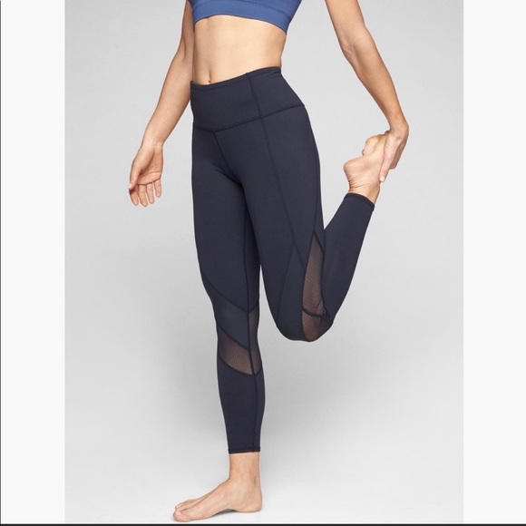 Athleta Pants - Athleta Navy Blue Mesh Shine Salutation Leggings